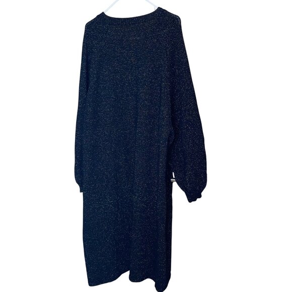 Vintage Womens Duster Sweater Size XL Deep Navy Green Metallic Handmade Casual - Picture 3 of 16